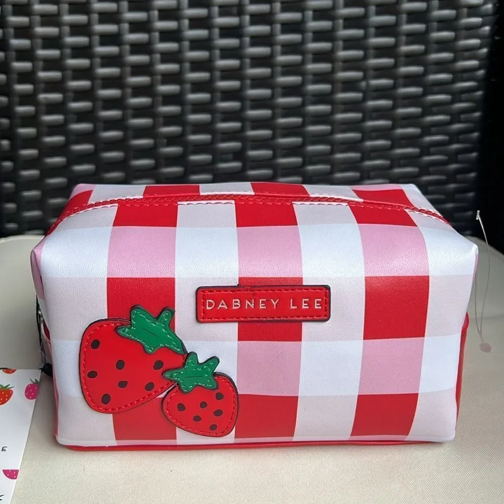 Dabney Lee  Strawberry Red and White Checkered Cosmetic Bag